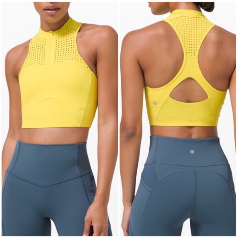 Lululemon Unleash Strength sports bra Yellow Green Serpentine High Neck Zip Up 6